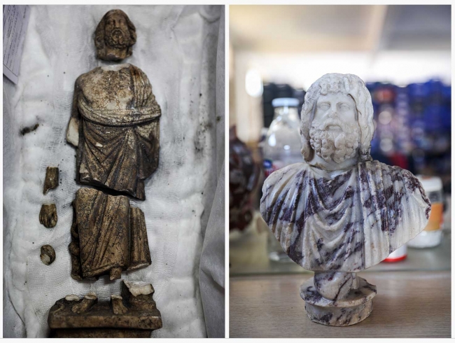 Kibyra Antik Kenti’nde yapılan kazılarda Asklepios heykelciği ve Serapis büstü bulundu. Fotoğraf: AA 